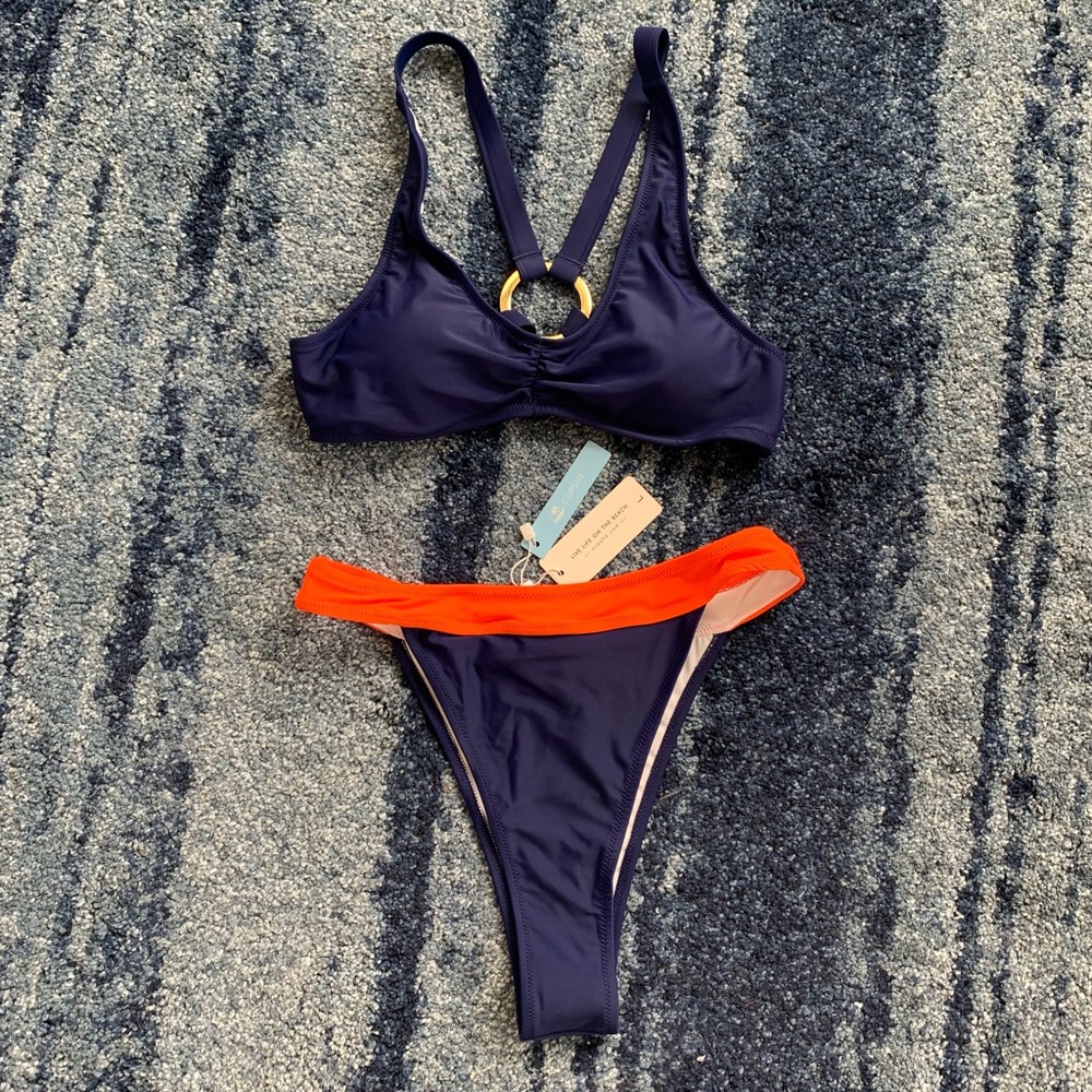 NWT Navy and Orange High Waist Cupshe Bikini